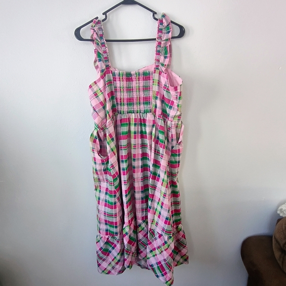 Torrid Women’s 2X Pink Plaid Smocked Summer Sundress Cottagecore Plus - Picture 7 of 11